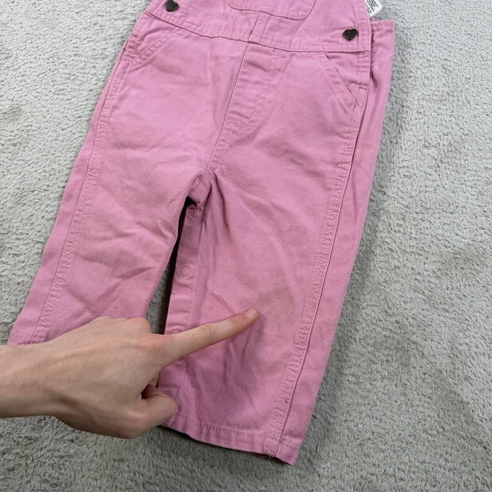 Carhartt Overalls Toddler Girls 12M Pink Heart Buttons Cotton Bibs OX9712